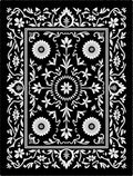 Black White Floral Scroll Medallion Rug
