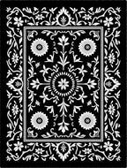 Black White Floral Scroll Medallion Rug