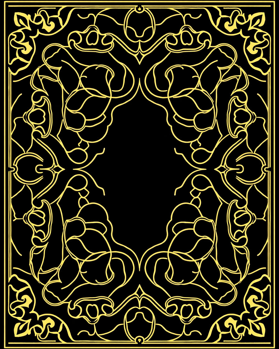 Golden Art Nouveau Floral Scroll Rug