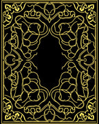 Golden Art Nouveau Floral Scroll Rug