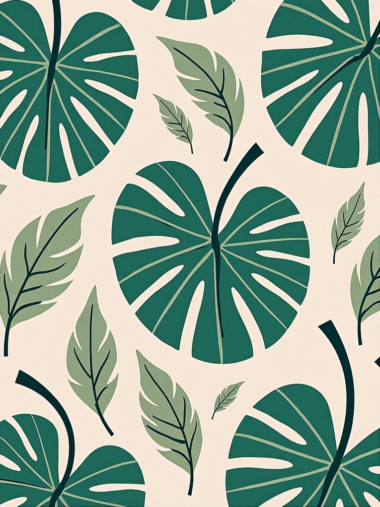 Bold Green Tropical Leaf Pattern Rug