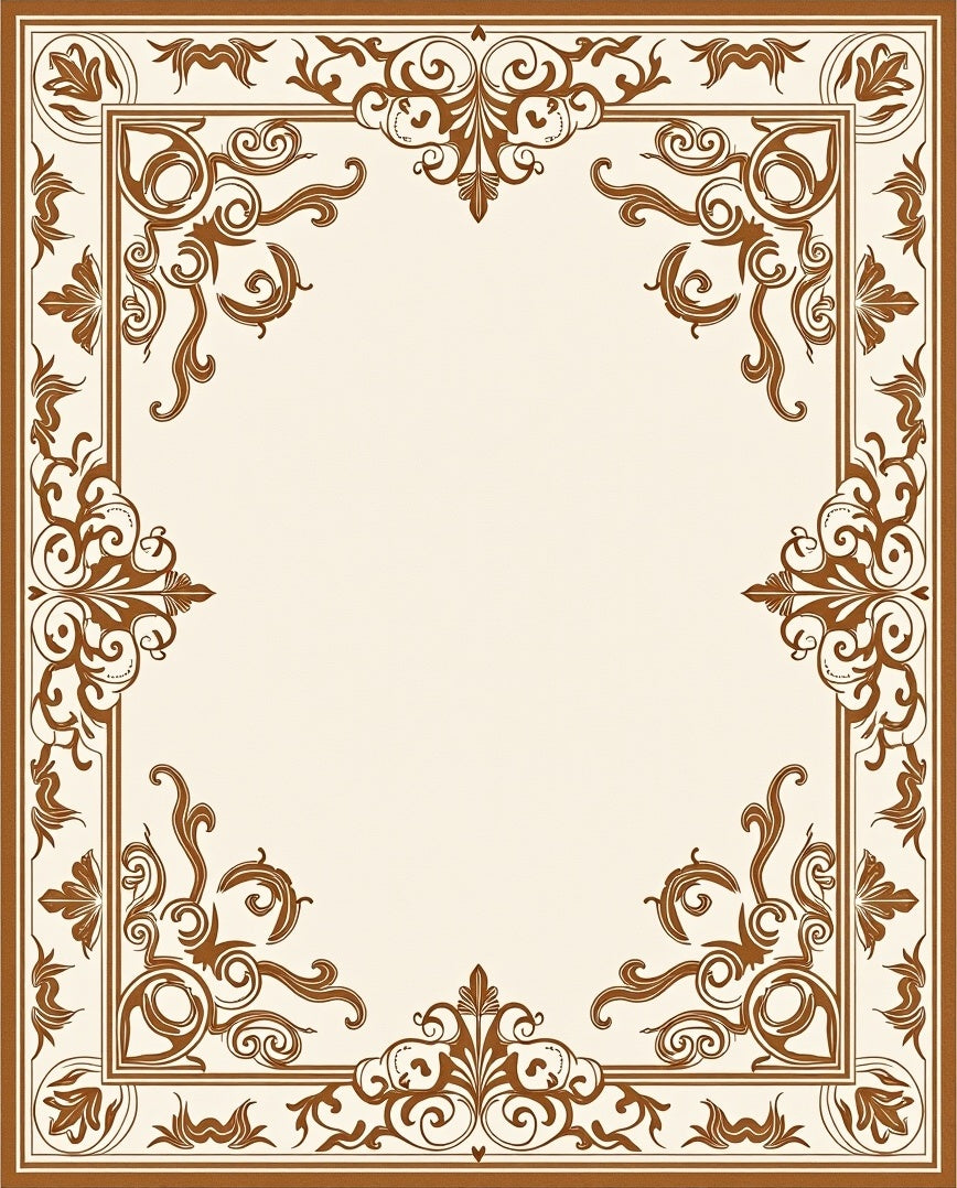 Ornate Scrollwork Rich Brown Overlay Design Rug