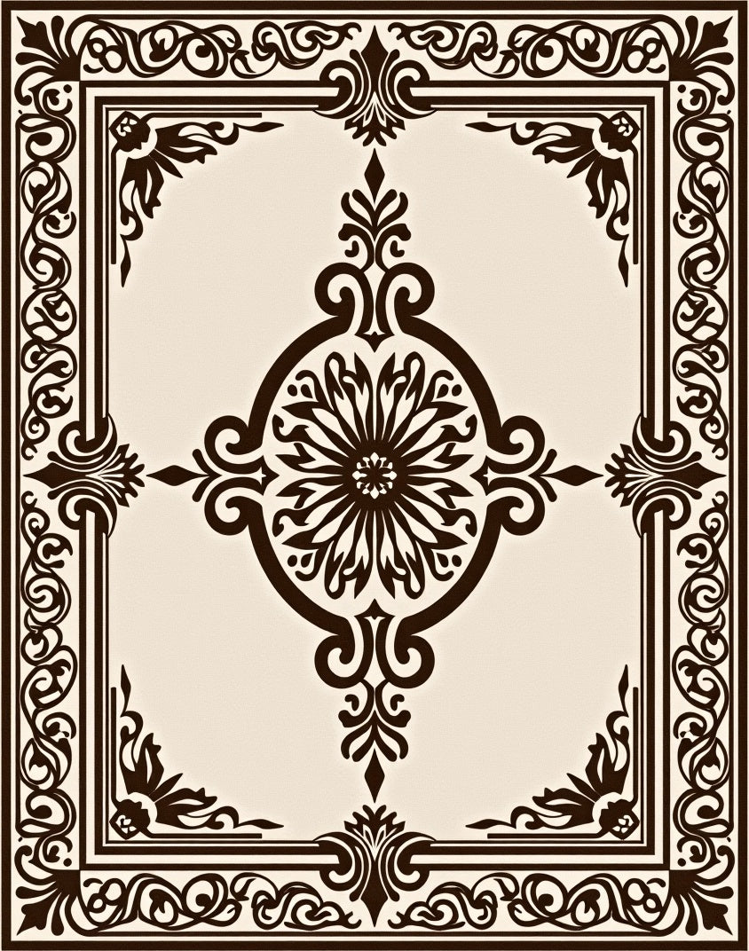 Intricate Floral Dark Brown Filigree Rug