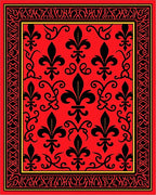 Bold Fleur De Lis Patterned Red Rug