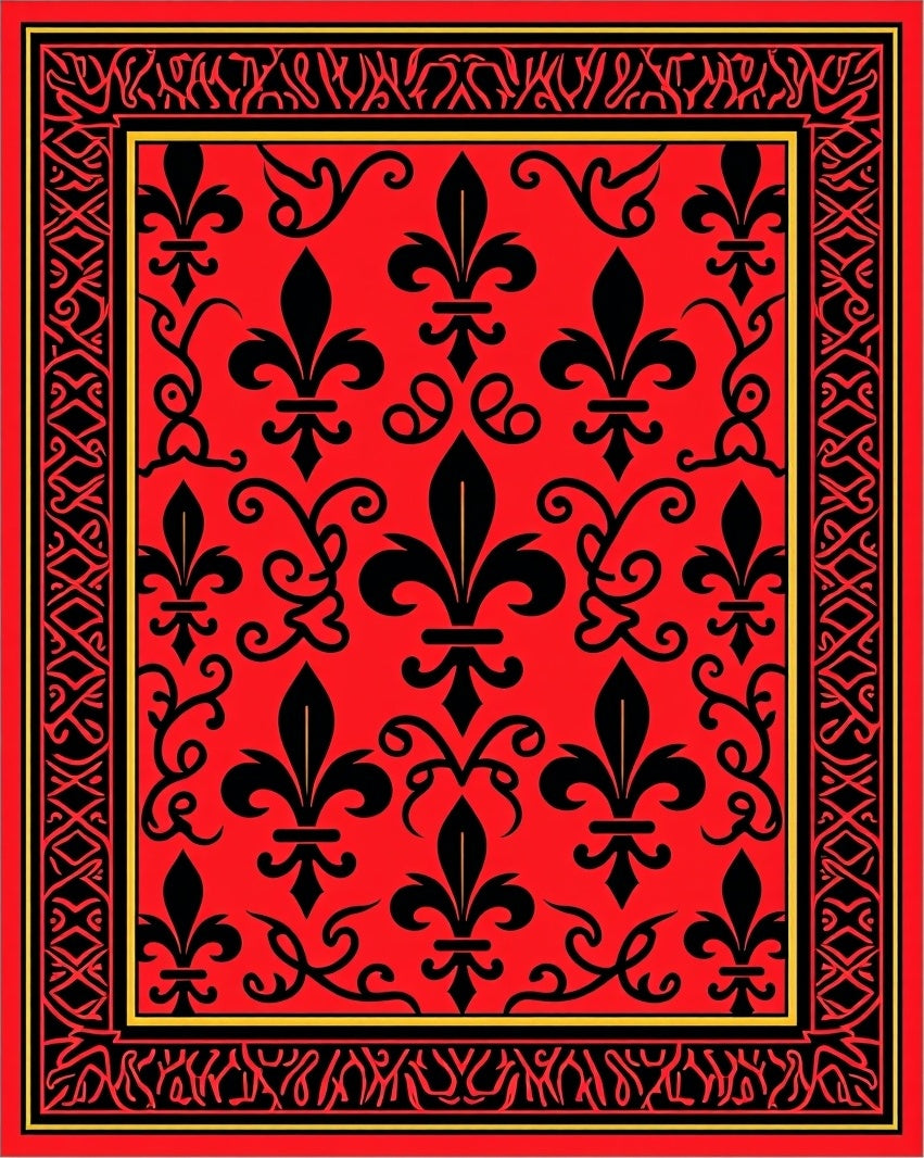 Bold Fleur De Lis Patterned Red Rug