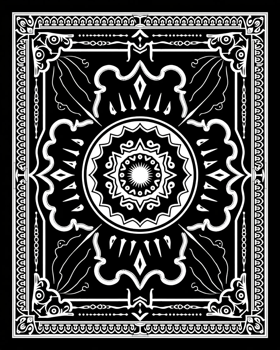 Ornate Black White Paisley Mandala Design Rug