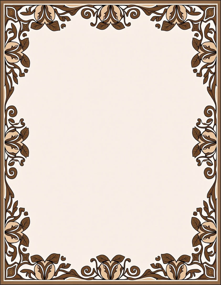 Brown Floral Vine Border Design Rug