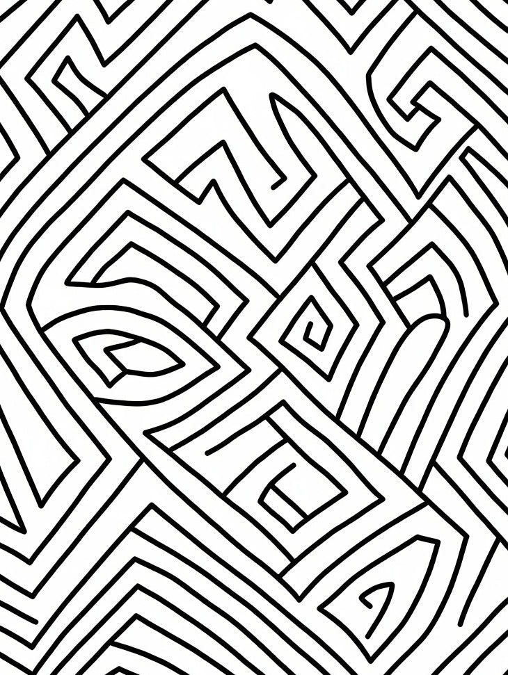 Abstract Black White Maze Design Rug