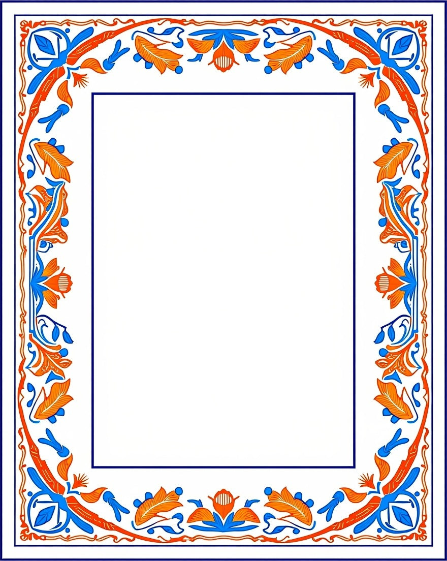 Classic Floral Border With Orange Accents Rug