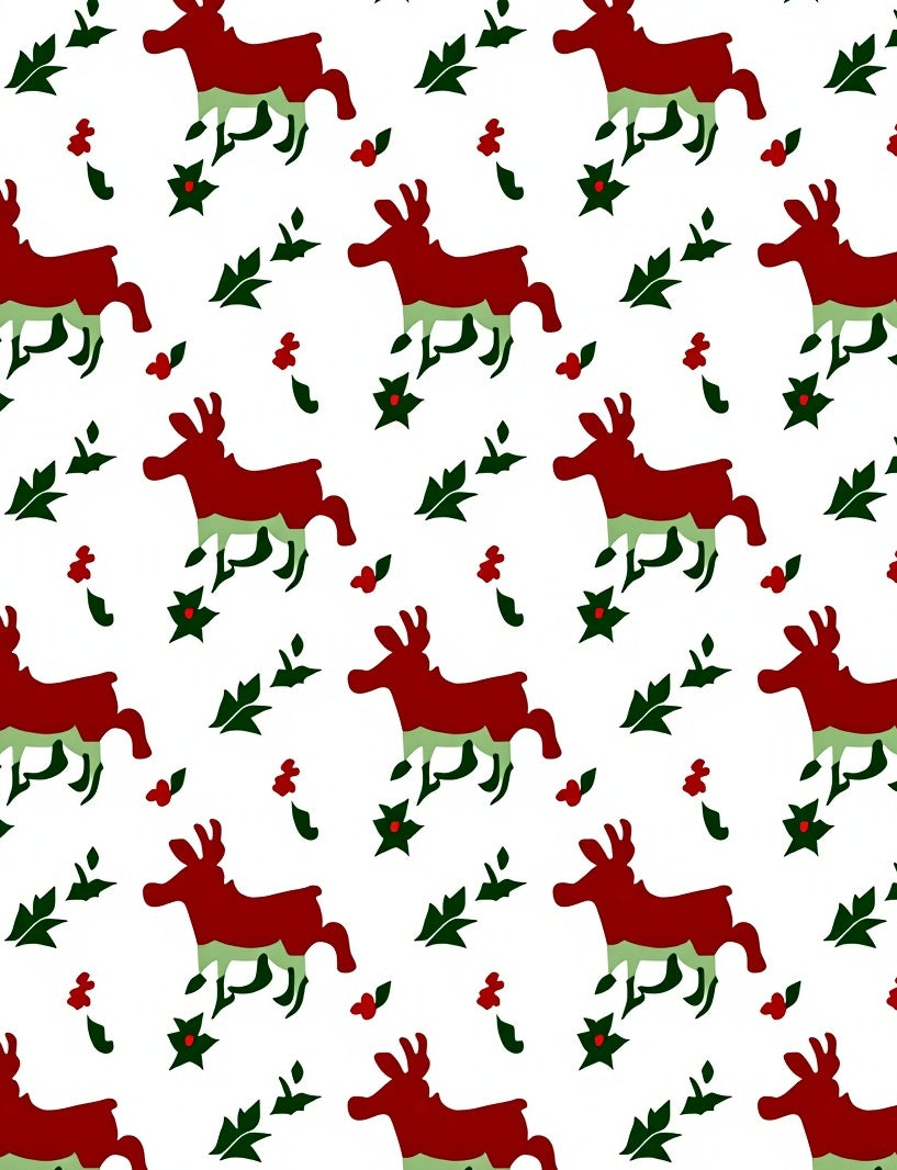 Red Reindeer Holly Berry Collage Rug