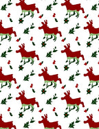 Red Reindeer Holly Berry Collage Rug