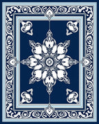 Intricate Floral Border Dark Blue Rug