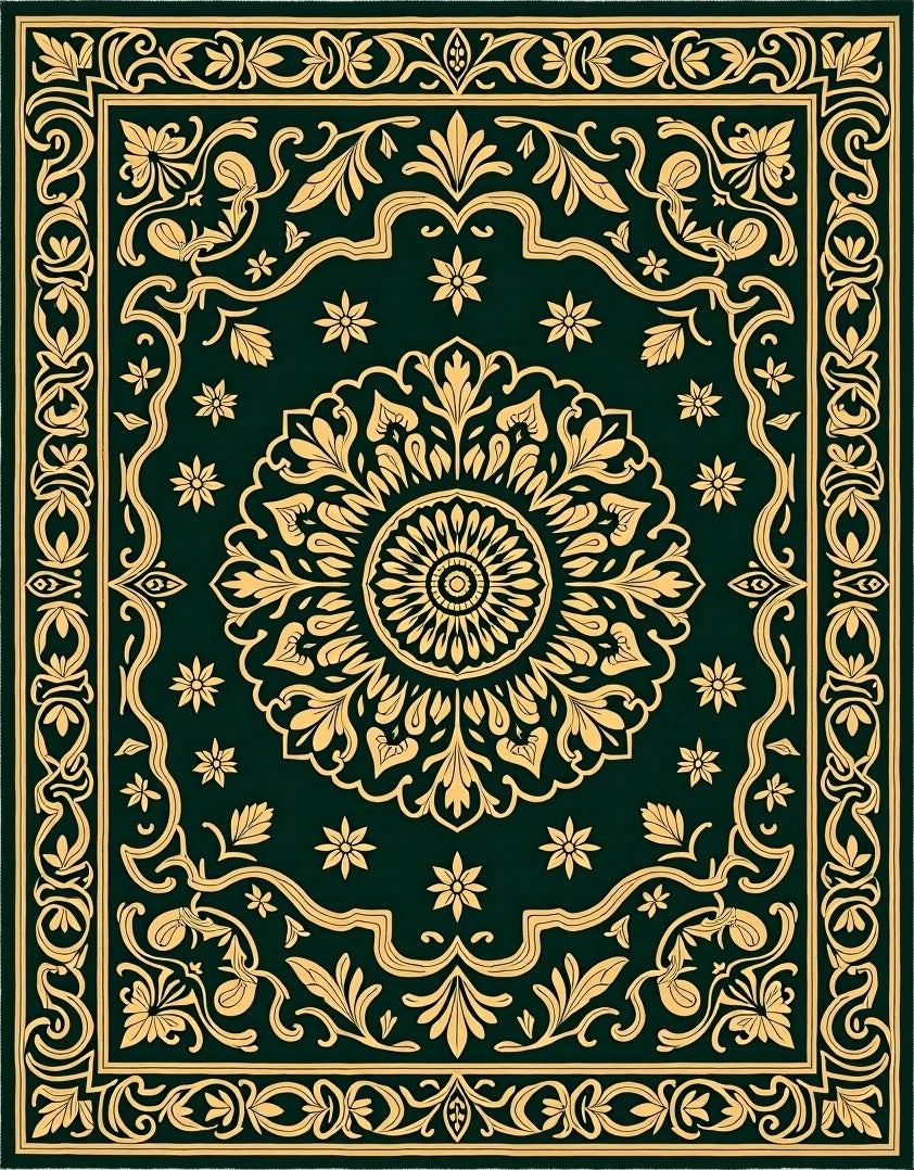 Vintage Floral Green Gold Pattern Rug
