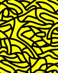 Bold Black Abstract Yellow Curves Rug