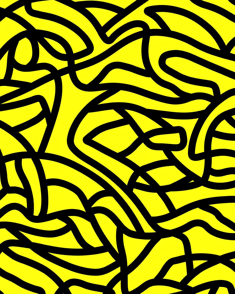Bold Black Abstract Yellow Curves Rug