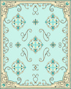 Aqua Teal Floral Medallion Art Nouveau Rug