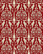 Crimson and Ivory Art Nouveau Floral Rug