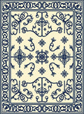 Navy Scrollwork Floral Pattern Rug