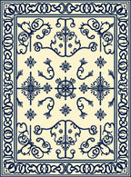 Navy Scrollwork Floral Pattern Rug