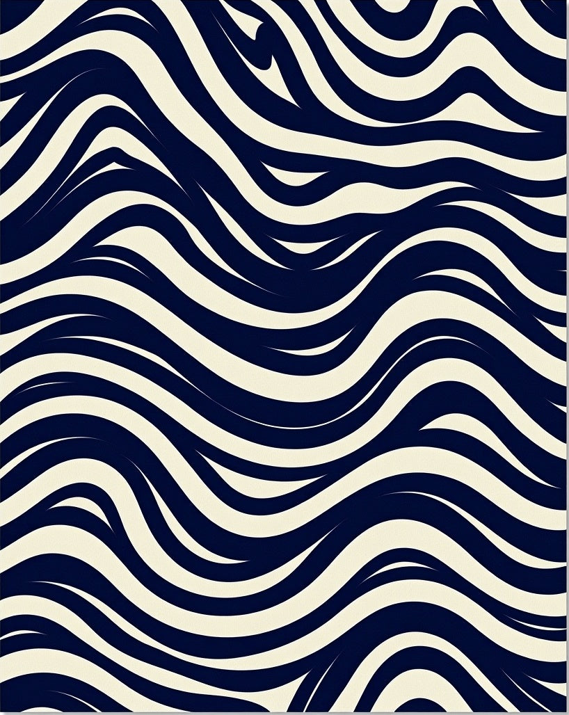 Abstract Navy Cream Wavy Stripe Design Rug