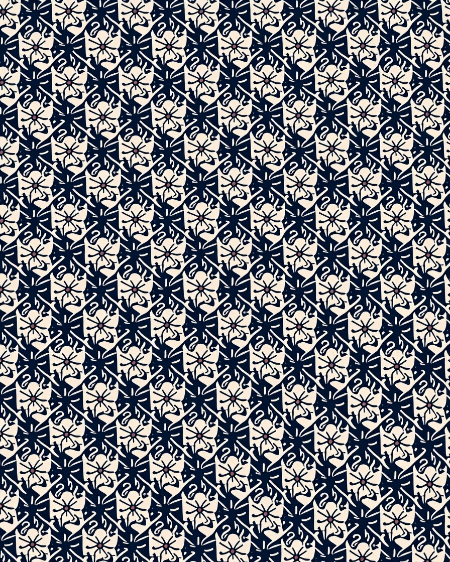 Indigo Cream Floral Star Pattern Rug