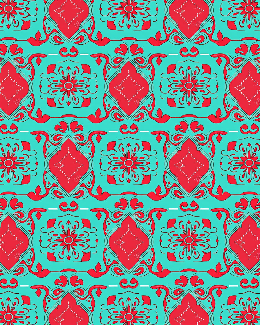 Classic Red and Teal Floral Overlay Rug