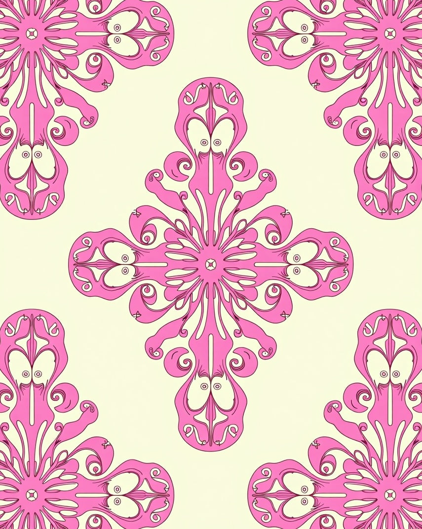 Abstract Pink Floral Pattern Rug