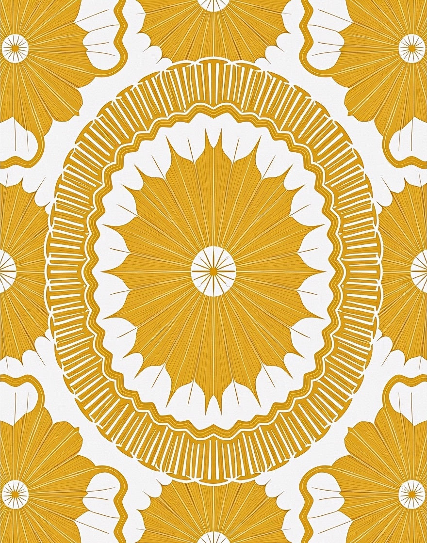 Golden Sunburst Mandala Pattern Rug