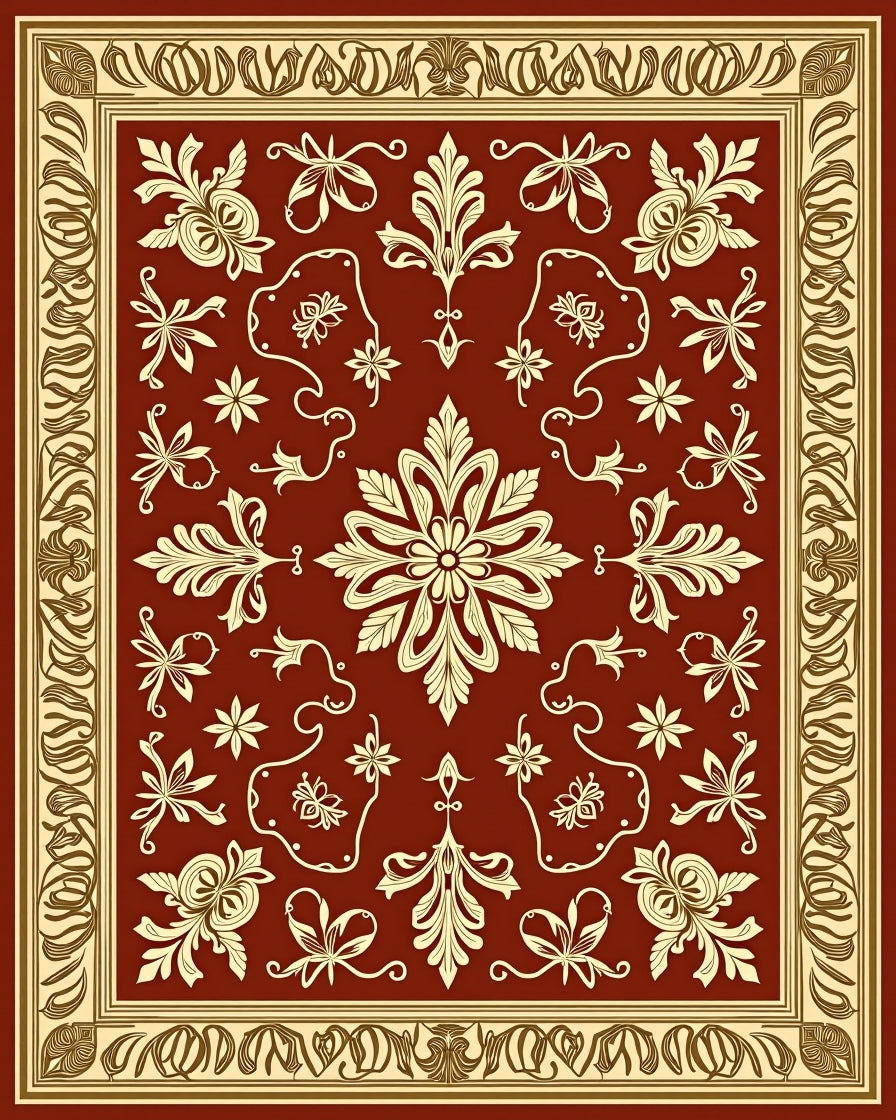 Ornate Floral Scrollwork Pattern Rug