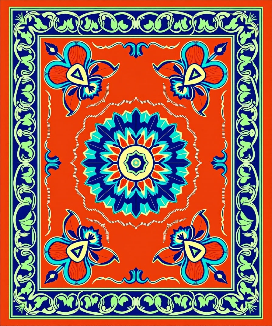 Bold Floral Medallion With Scroll Border Rug