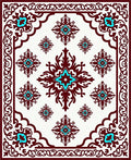 Ornate Burgundy Turquoise Floral Pattern Rug