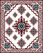 Ornate Burgundy Turquoise Floral Pattern Rug