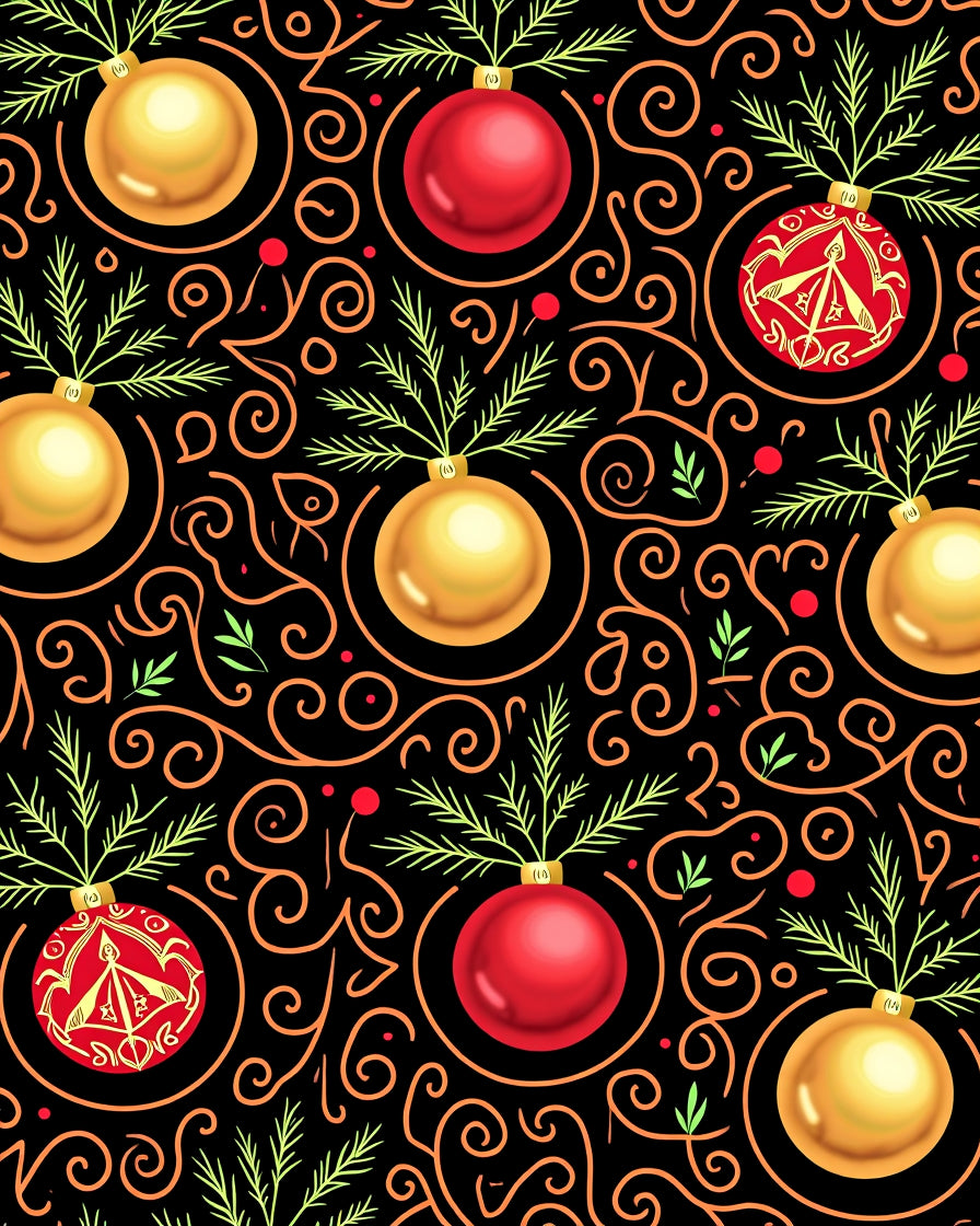 Festive Red Gold Ornaments Swirls Rug
