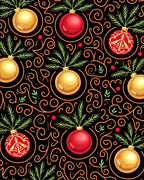 Festive Red Gold Ornaments Swirls Rug