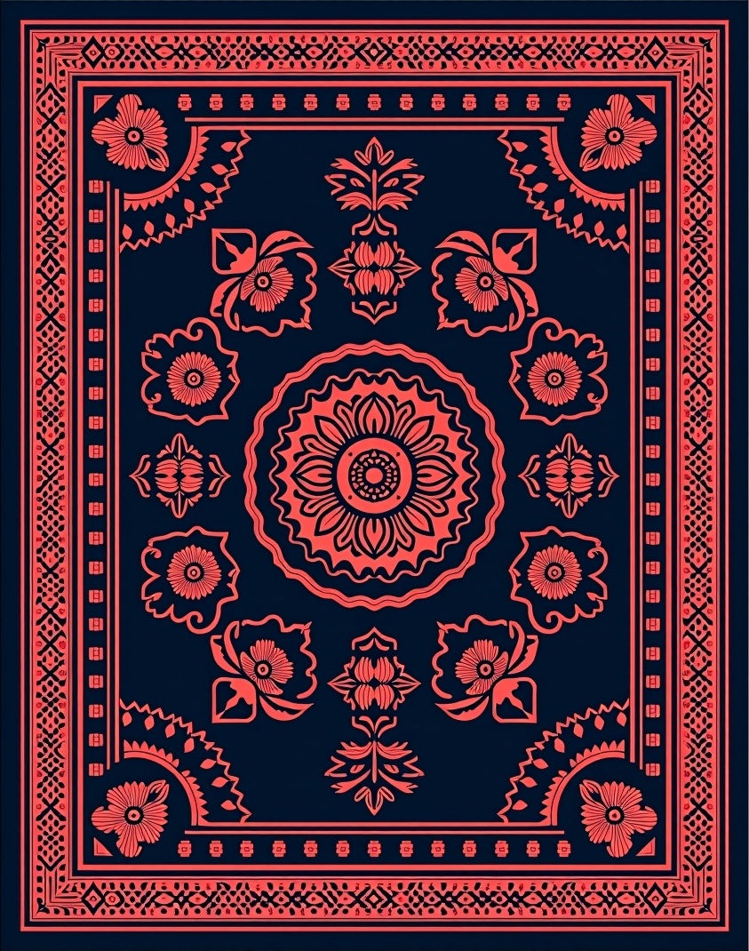 Coral Floral Mandala Pattern Rug
