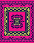Hot Pink Yellow Symmetrical Mandala Rug