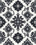 Black White Floral Damask Pattern Rug