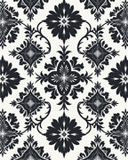Black White Floral Damask Pattern Rug