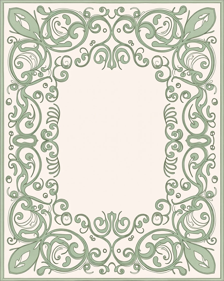 Vintage Green Swirl Floral Frame Design Rug