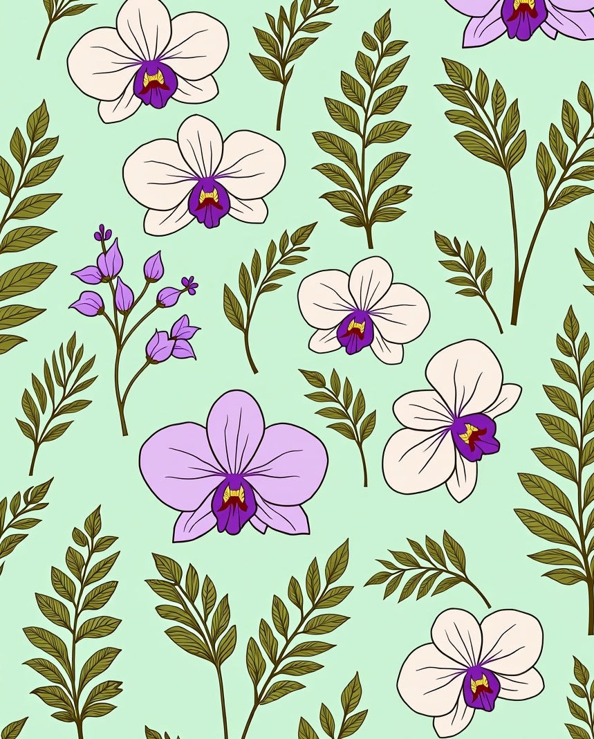 Orchid and Fern Botanical Pattern Rug