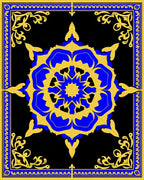 Royal Blue Golden Starburst Medallion Rug