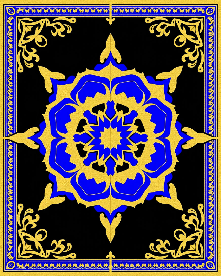 Royal Blue Golden Starburst Medallion Rug