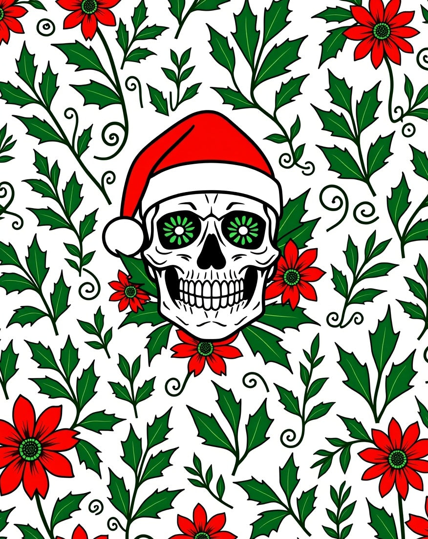 Festive Santa Skull Red Holly Rug
