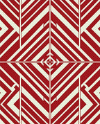 Geometric Red Cream Stripped Design Rug