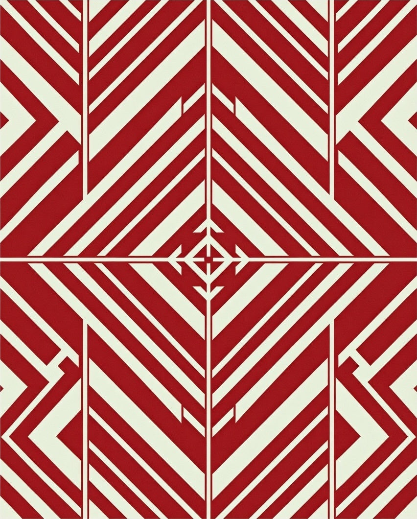 Geometric Red Cream Stripped Design Rug