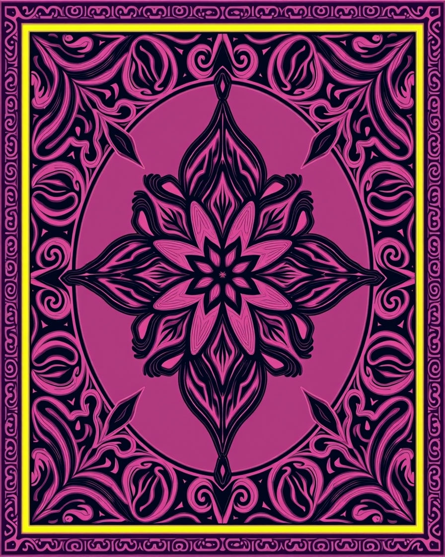 Vibrant Pink Navy Floral Pattern Rug