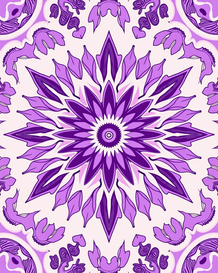 Purple Floral Medallion Mandala Rug