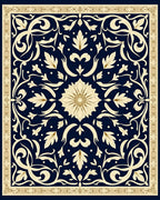 Ornate Floral Navy Cream Rug