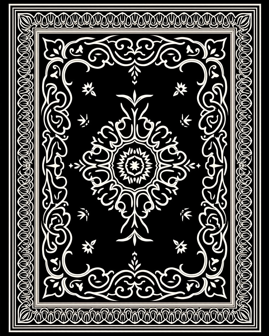 Classic Black White Ornamental Rug
