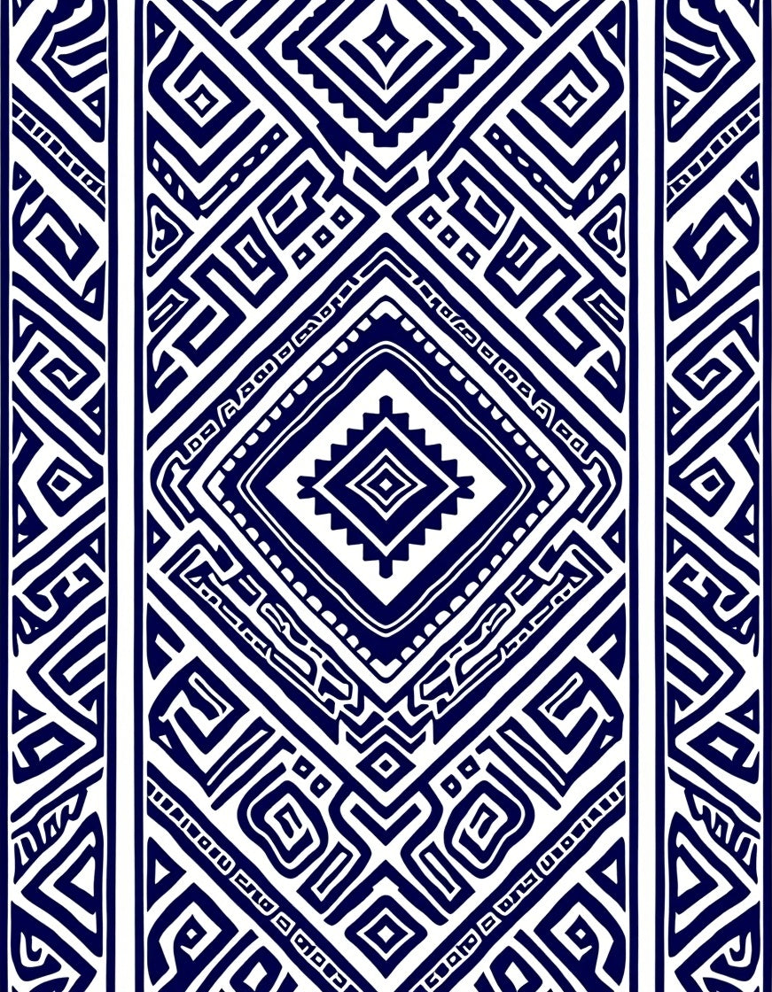 Classic Blue White Geometric Pattern Rug